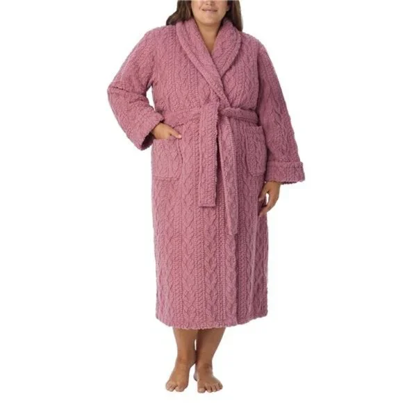 Room Service Women's Cable Knit Cozy Wrap Robe with Pockets - Picture 6 of 7